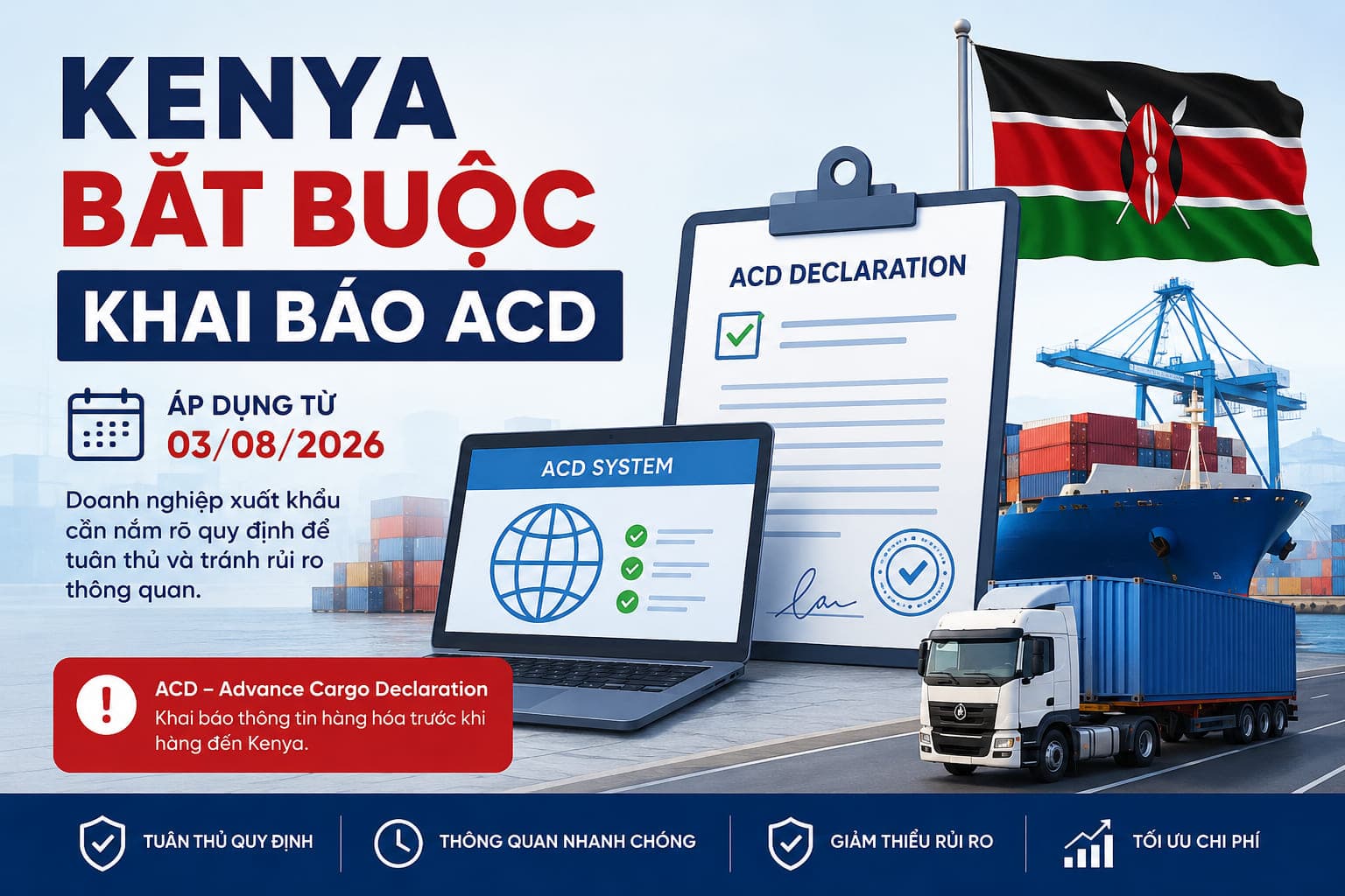 Kenya áp dụng khai báo ACD bắt buộc từ 3/8/2026: Doanh nghiệp xuất khẩu cần chuẩn bị gì?
