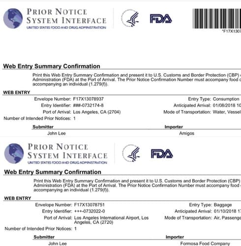 Khai báo Prior Notice FDA cho thực phẩm chức năng